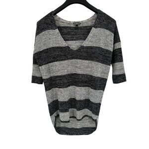 Express Womens XS Sweater Gray & Black Striped V-Neck Cotton Tunic Hi-Lo Dolman